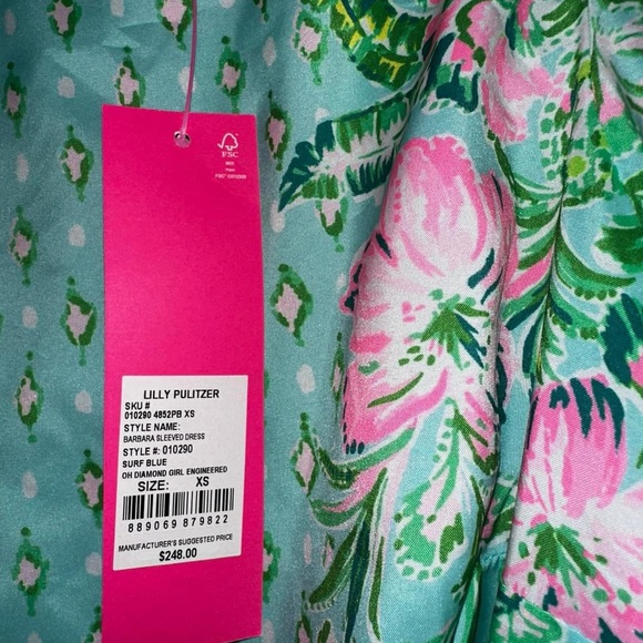 NWT Lilly Pulitzer Barbara Sleeved Dress Surf Blue Oh Diamond Girl XS 🐰Easter - Picture 2 of 5
